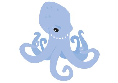 Beyaz zemin üzerine mavi ahtapot. Vektör çizim