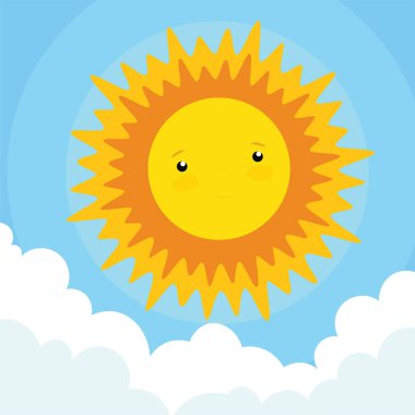 Şirin güneş çizgi film karakter vektör çizimi tasarımı