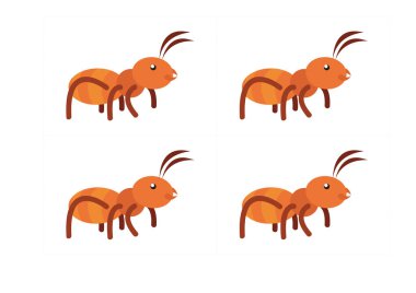 Beyaz arka planda izole edilmiş bir grup karınca. Hayvanların vektör illüstrasyonu.