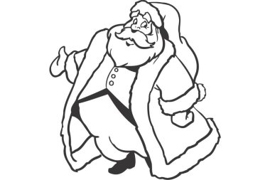 Sakallı çizgi film Noel Baba 'sı. Çocuklar için boyama kitabı sayfası. siyah ve beyaz resimleme.