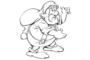 Tombul ve neşeli bir Noel Baba 'nın stilize çizimi.