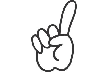 Sağ parmak simgesini gösteren el. El çizimi vektör çizimi beyaz arkaplanda izole edildi