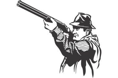 Tüfekli avcı. Eski gravür.