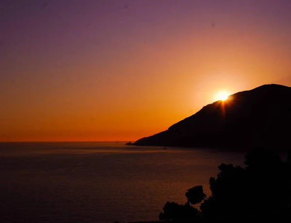 Zonsondergang Amalfi Coast Met Uitzicht Golf Van Thyrreense Zee — Stockfoto