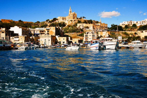 Porto Mgarr Gozo Ilhas Maltesas Com Barcos Iate Para Ilha — Fotografia de Stock
