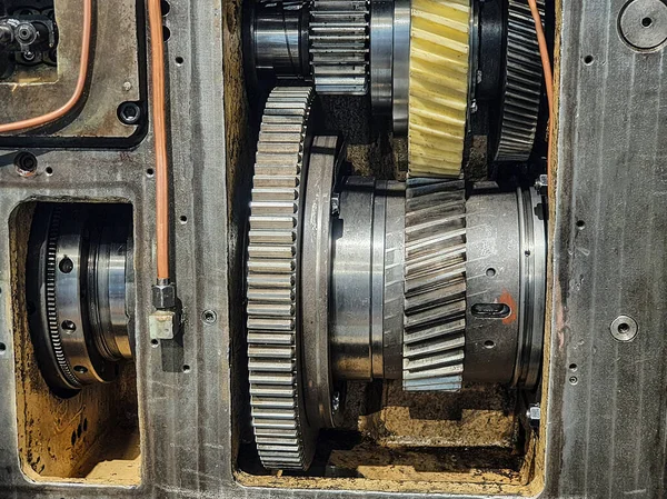 Gears and clutch in the gearbox of a cnc machine tool.