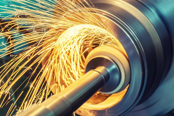 Internal Grinding Cylindrical Part Abrasive Wheel Machine Sparks Fly Different — Stock Photo, Image