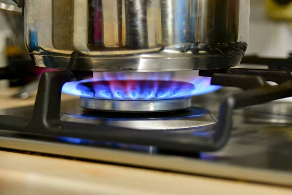 Heating Water Kettle Gas Stove Home — Stock Photo, Image