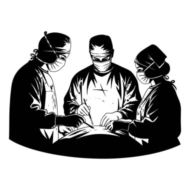 Tıbbi Ekip Silueti Cerrah Neşteri İllüstrasyonuyla Operasyon Yapıyor