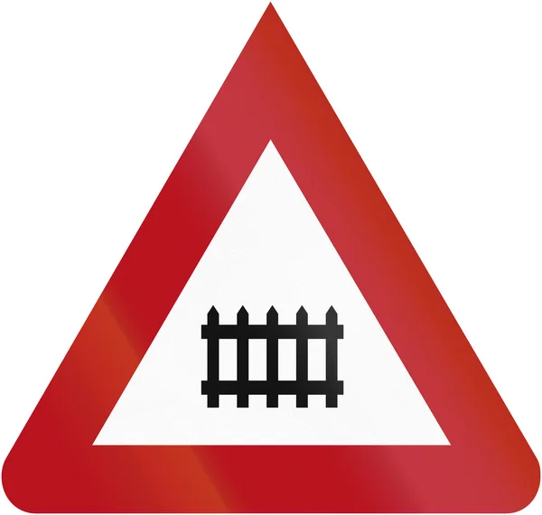 Old design of a German sign indicating a manned railway crossing — Stock Photo, Image