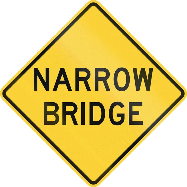 Señal de advertencia de carretera de Estados Unidos - Puente estrecho — Foto de Stock