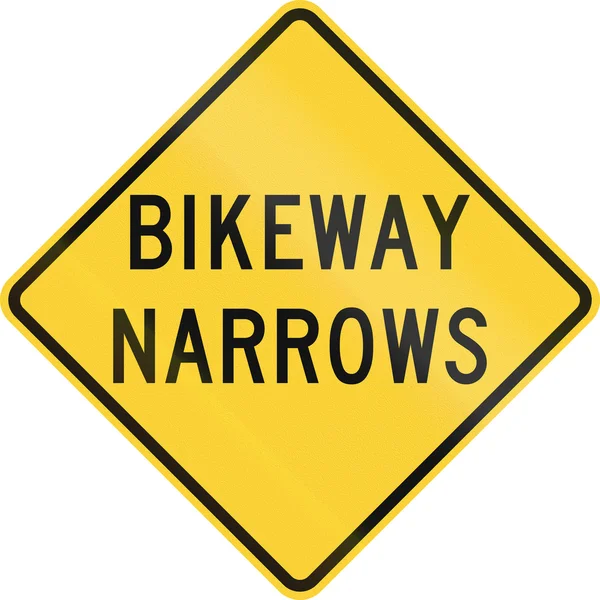 Señal de advertencia de carretera de EE.UU. - Bikeway se estrecha — Foto de Stock