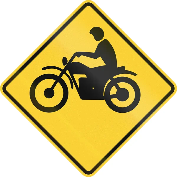 Ons verkeersbord waarschuwing - motorfiets oversteken — Stockfoto