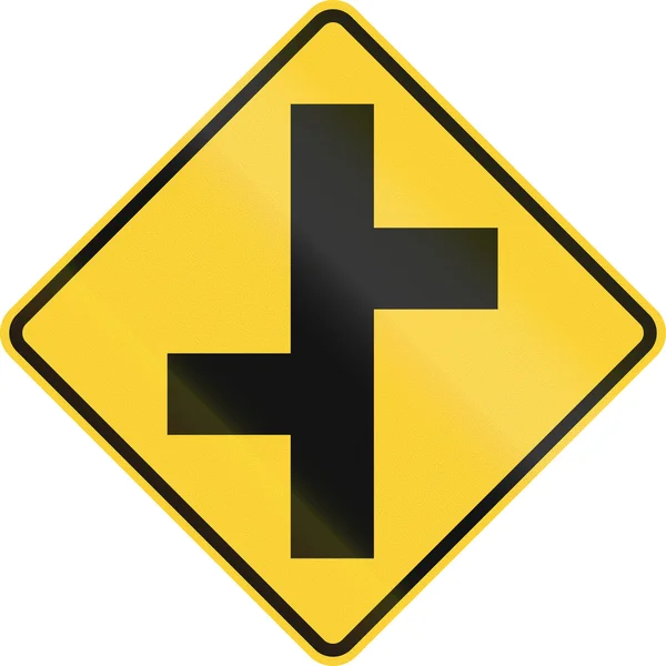 US road warning sign - Offset roads — Stock Photo, Image