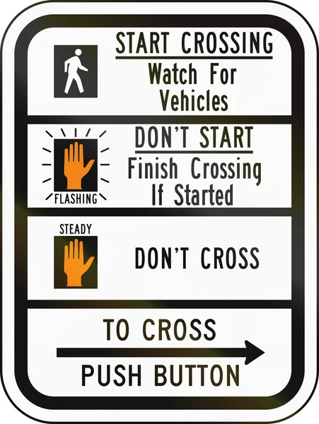 Señal de tráfico de Estados Unidos - Instrucciones de señal de cruce — Foto de Stock