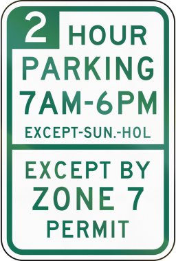 Two Hour Parking Except Zone 7 clipart