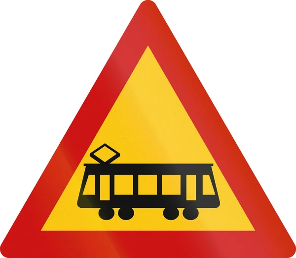 Tram Segnale stradale di avvertimento della Grecia — Foto Stock