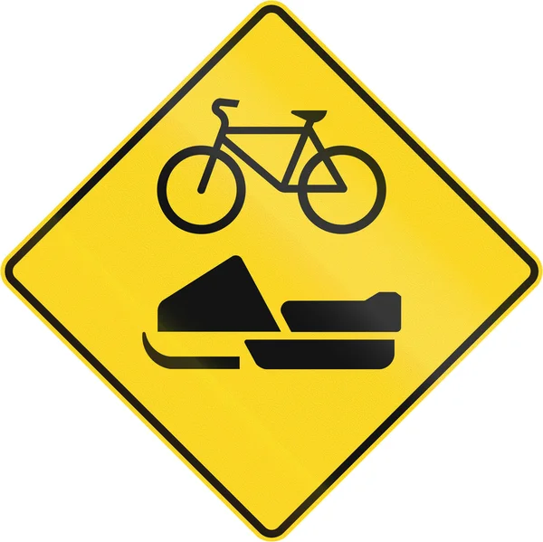 Snowmobile AndBicycle Warning in Canada — Stock Photo, Image
