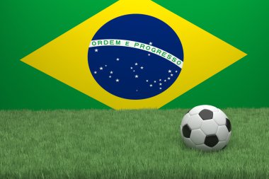 Futbol Brezilya bayrağı önünde