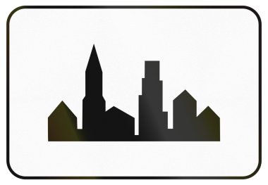 Eski bir İnşaatlı alan veya şehir gösteren bir Alman işaret tasarımını