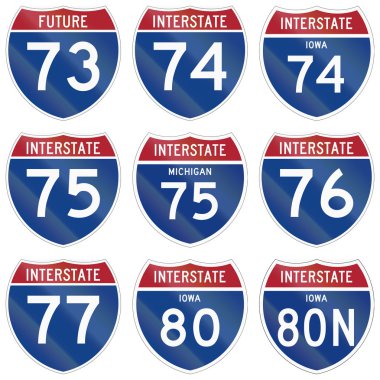 Collection of Interstate highway shields used in the US clipart