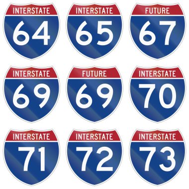 Collection of Interstate highway shields used in the US clipart