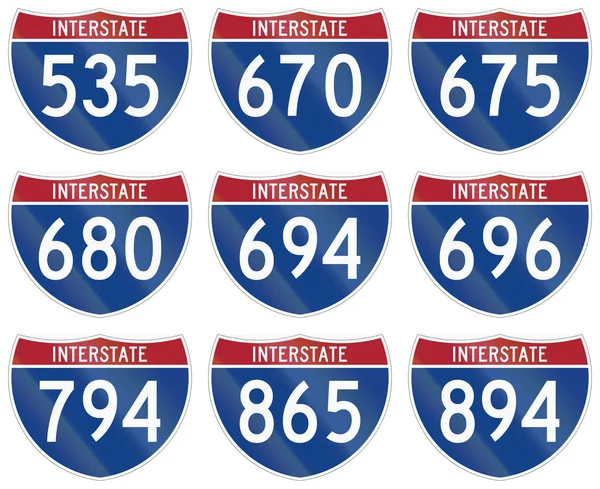 Samling av Interstate highway sköldar används i USA — Stockfoto