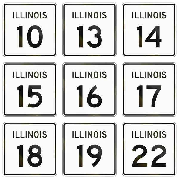 Raccolta di scudi Illinois Route utilizzati negli Stati Uniti — Foto Stock