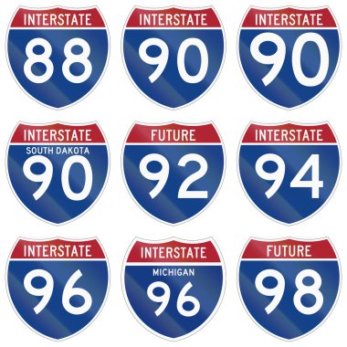 Collection of Interstate highway shields used in the US clipart