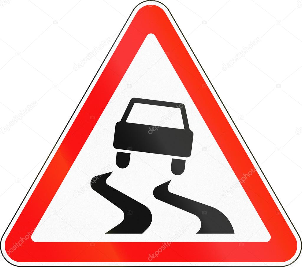 Road sign used in Russia - Slippery road surface