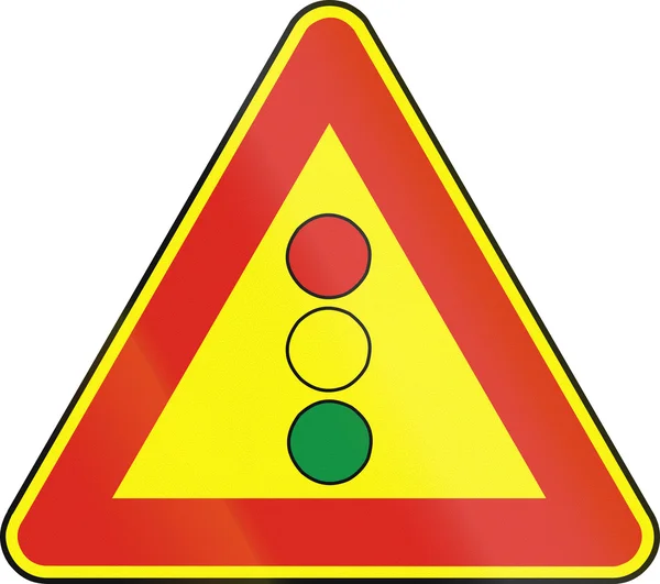 路标在斯洛伐克-使用交通灯 （作为临时标志) — 图库照片
