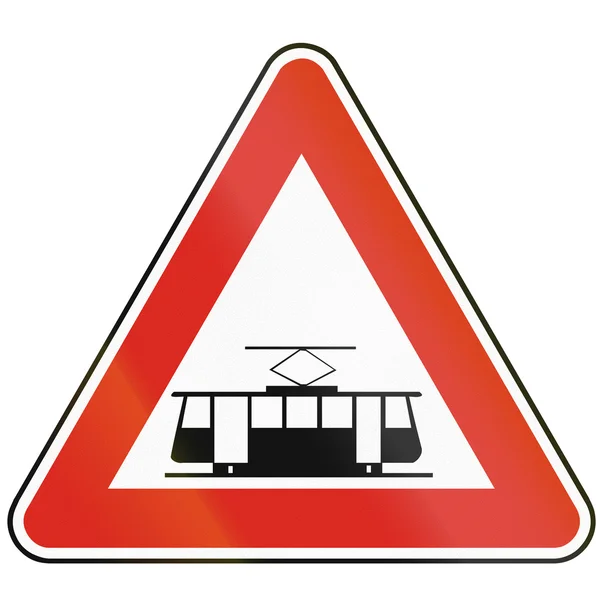 Дорожній знак, що використовується у Словаччині - трамвай — стокове фото