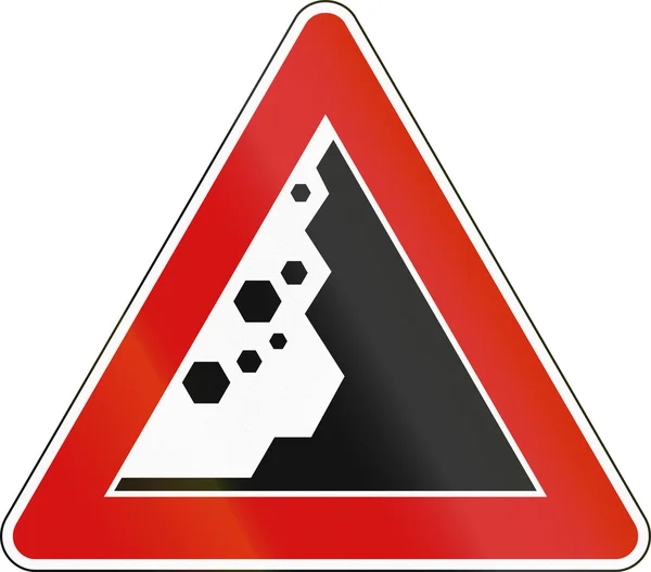 Road sign used in Italy - falling rocks on the right — Stock Photo, Image