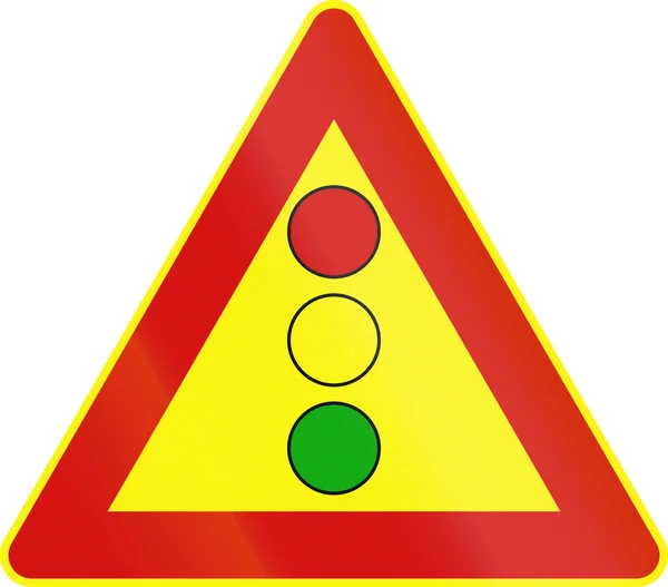 在意大利-垂直信号灯前方-临时使用的道路标志 — 图库照片