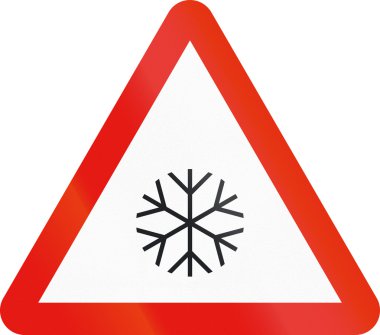 İspanya - kaldırım buz veya kar ile kaygan kullanılan yol işareti