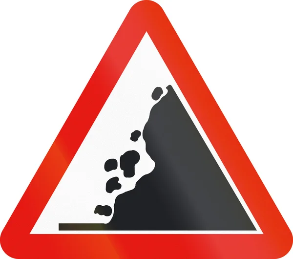 Señal de tráfico utilizada en España - Caída de rocas a la derecha —  Fotos de Stock