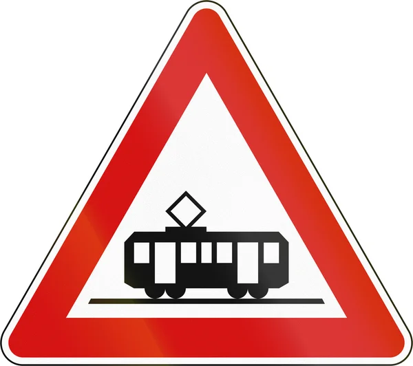 Slovenian road warning sign - Tram crossing. — Stock Photo, Image