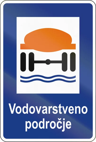 Señal de tráfico eslovena - El texto significa: Zona de protección del agua — Foto de Stock