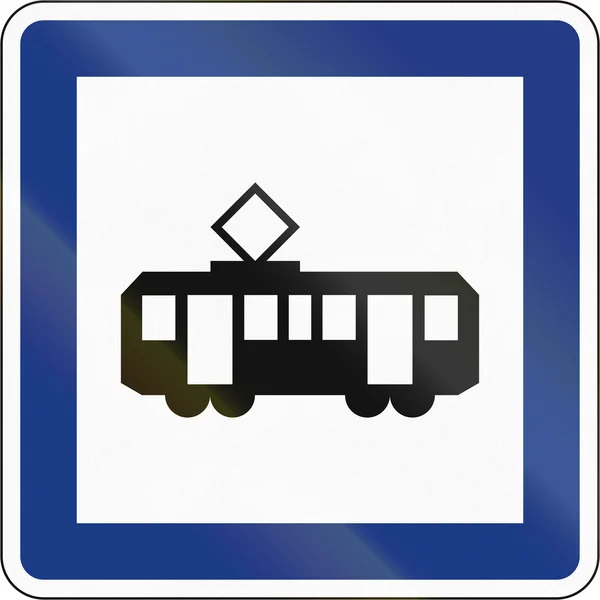 Slovinská Průvodce dopravní značka - tramvajová zastávka — Stock fotografie