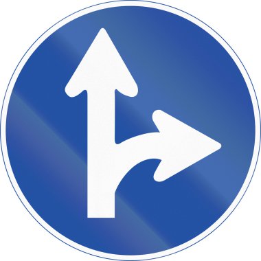 Güney Kore zorunlu yön işareti - Sağa veya düz gidin.