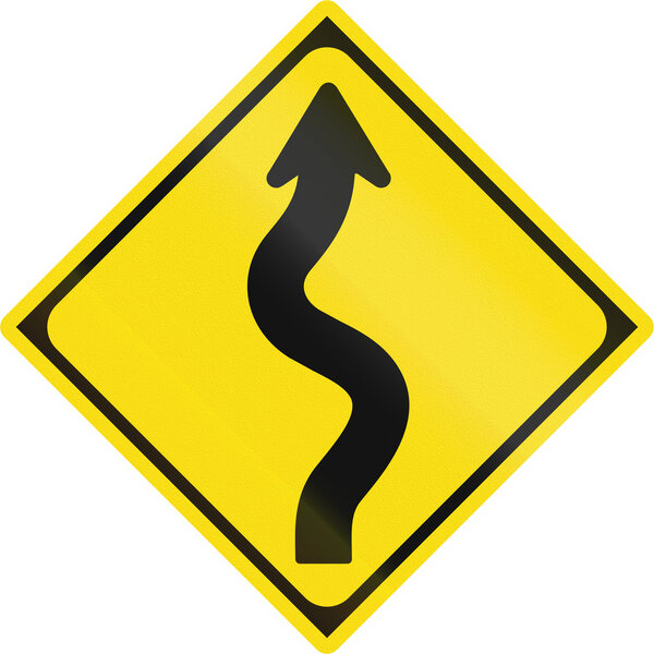 Японский дорожный знак - Последовательность более двух поворотов, первый справа
