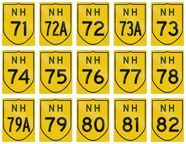 Collection of route shields of Indian National highways — Stock Photo, Image