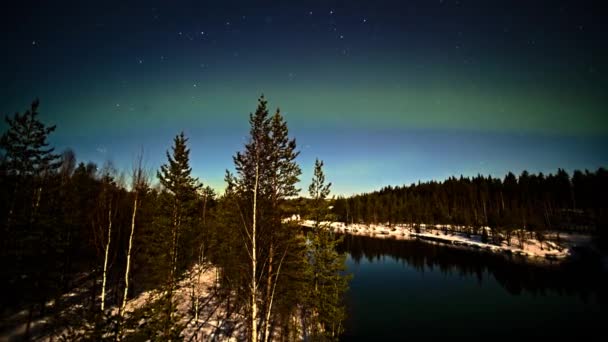スウェーデンのスケルトン川の上の北の光 — ストック動画