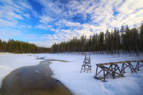 Petite Rivière Gelée Rortrask Laponie Suédoise — Photo