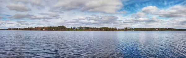 Panorama Lago Sueco Com Pequena Cidade Petiktrask — Fotografia de Stock