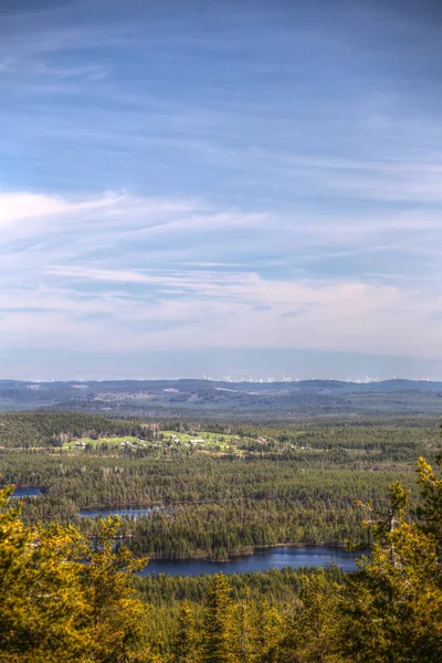 Scénická Jezera Domy Švédských Hor Stor Sandberget — Stock fotografie