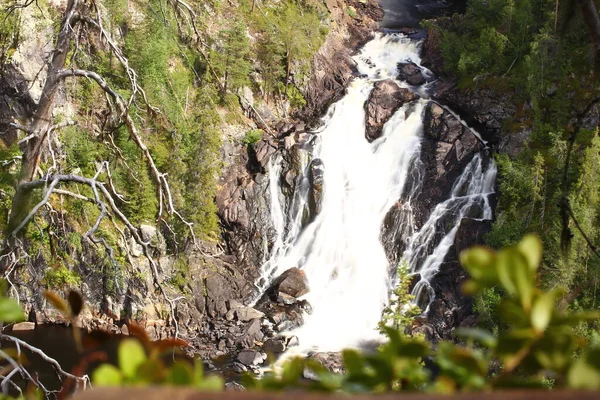 Langzeitaufnahme Eines Wasserfalls Muddus Nationalpark Schweden — Stockfoto