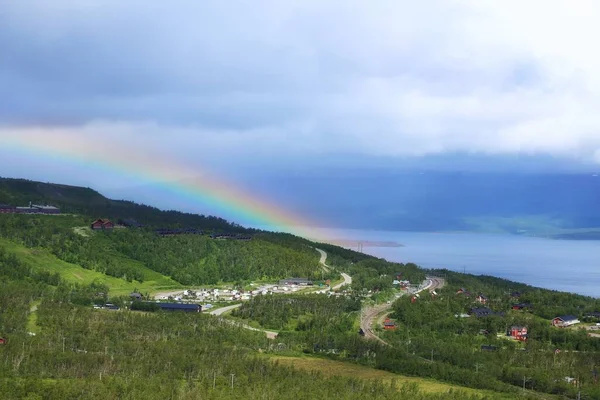 Regenboog Het Stadje Bjorkliden Zweeds Lapland — Stockfoto