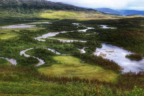 Marais Avec Petits Ruisseaux Parc National Vadvetjakka Suède — Photo