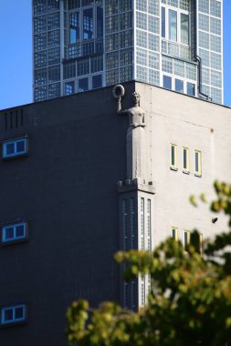 Magdeburg 'daki Albinmuller-Tower' ın ayrıntıları, 1927 'de inşa edildi..